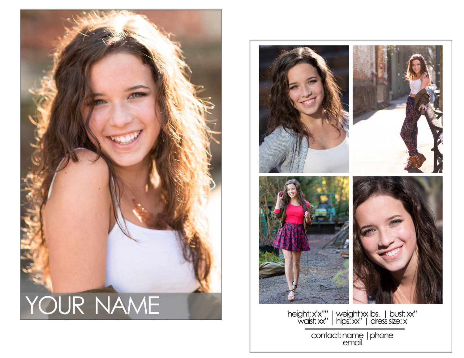 Custom Designed Comp Card Model Card Headshot Card you Provide Photos