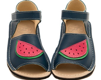Blue Leather Sandals, chrome-free lining, hook&loop fastener, Vibram® sole, support barefoot walking