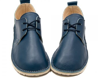 Blue Leather Outdoor shoes, chrome-free lining, Vibram® sole, support barefoot walking