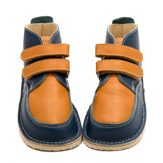 Blauwe / kameel lederen outdoor schoenen chroomvrije voering - Etsy  Nederland