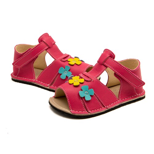Coral pink Toddler Leather Sandals, chrome-free lining, hook&loop fastener, Vibram® sole, sale support barefoot walking