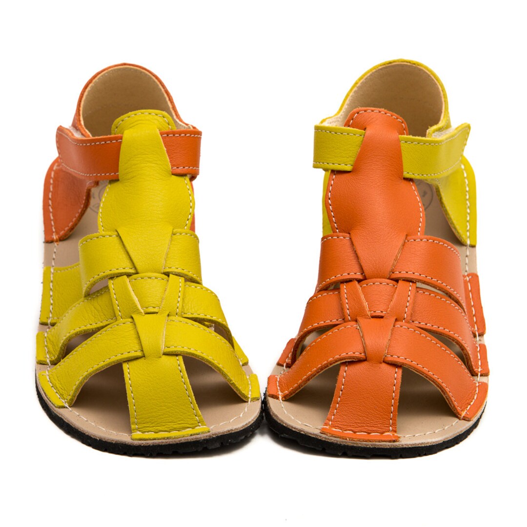 Yellow/orange Kids Leather Sandals Chrome-free Lining - Etsy