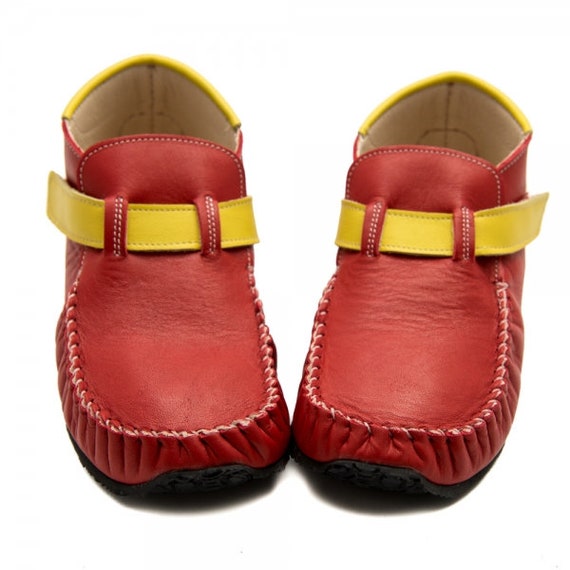 Kids Red Leather Outdoor Moccasins 
