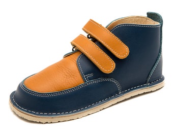 Blauwe / kameel lederen outdoor schoenen chroomvrije voering - Etsy  Nederland