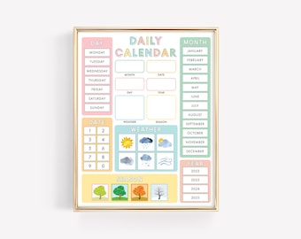 Child Calendar Printable · Montessori Preschool Classroom Educational Perpetual Calendar · Kids Homeschool Learning Materials · DIGITAL FILE