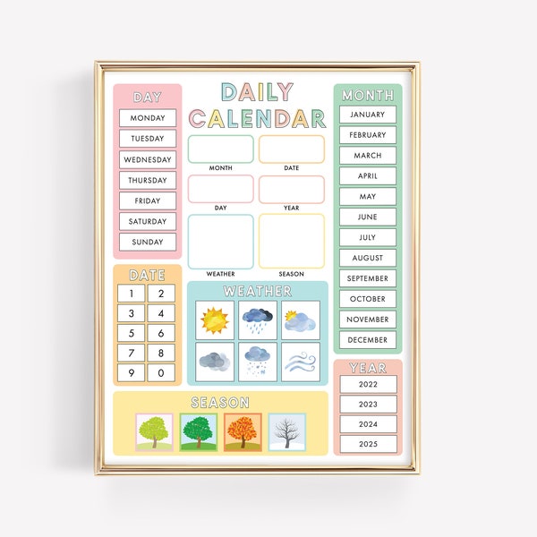 Child Calendar Printable · Montessori Preschool Classroom Educational Perpetual Calendar · Kids Homeschool Learning Materials · DIGITAL FILE