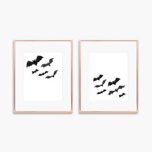 Black Bat Print Set · Set of 2 · Printable Halloween Art · Bat Art · Spooky Halloween Party Prints · Modern Halloween · DIGITAL FILES