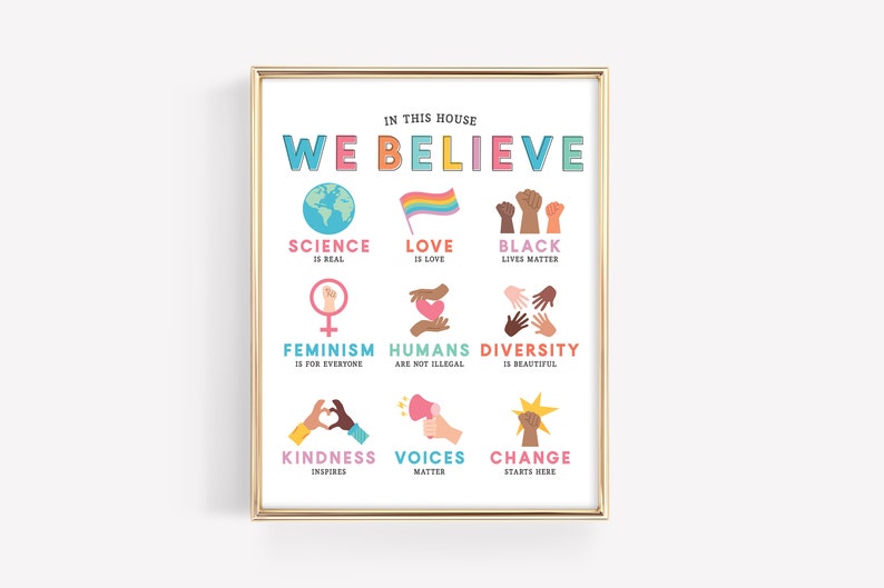In This House We Believe Art Print Diversity Education Kindness Poster Family Beliefs Equality Home Classroom Rules DIGITAL FILE zdjęcie 5