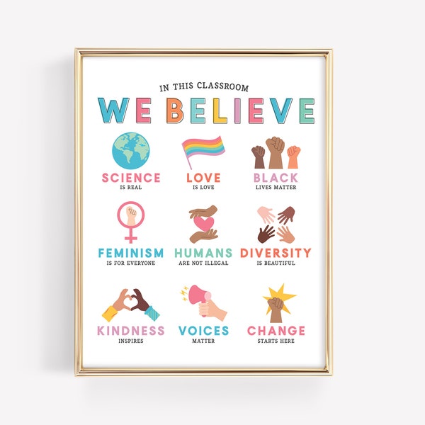 In This Classroom We Believe Art Print · Diversity Education Kindness Poster · Family Beliefs Equality · Home Classroom Rules · DIGITAL FILE