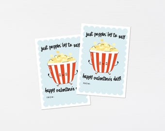 Popcorn Kids Valentine Tags · Poppin' By Friends Printable Classroom Valentines · Happy Valentine's Day Tag Instant Download · DIGITAL FILE