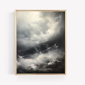 Impression d&#39;art peinture mer orageuse · vintage mer nuit imprimable · vagues sombres de l&#39;océan sombres de mauvaise humeur art de salon · cadeau d&#39;impression de chariot de bar · fichier numérique