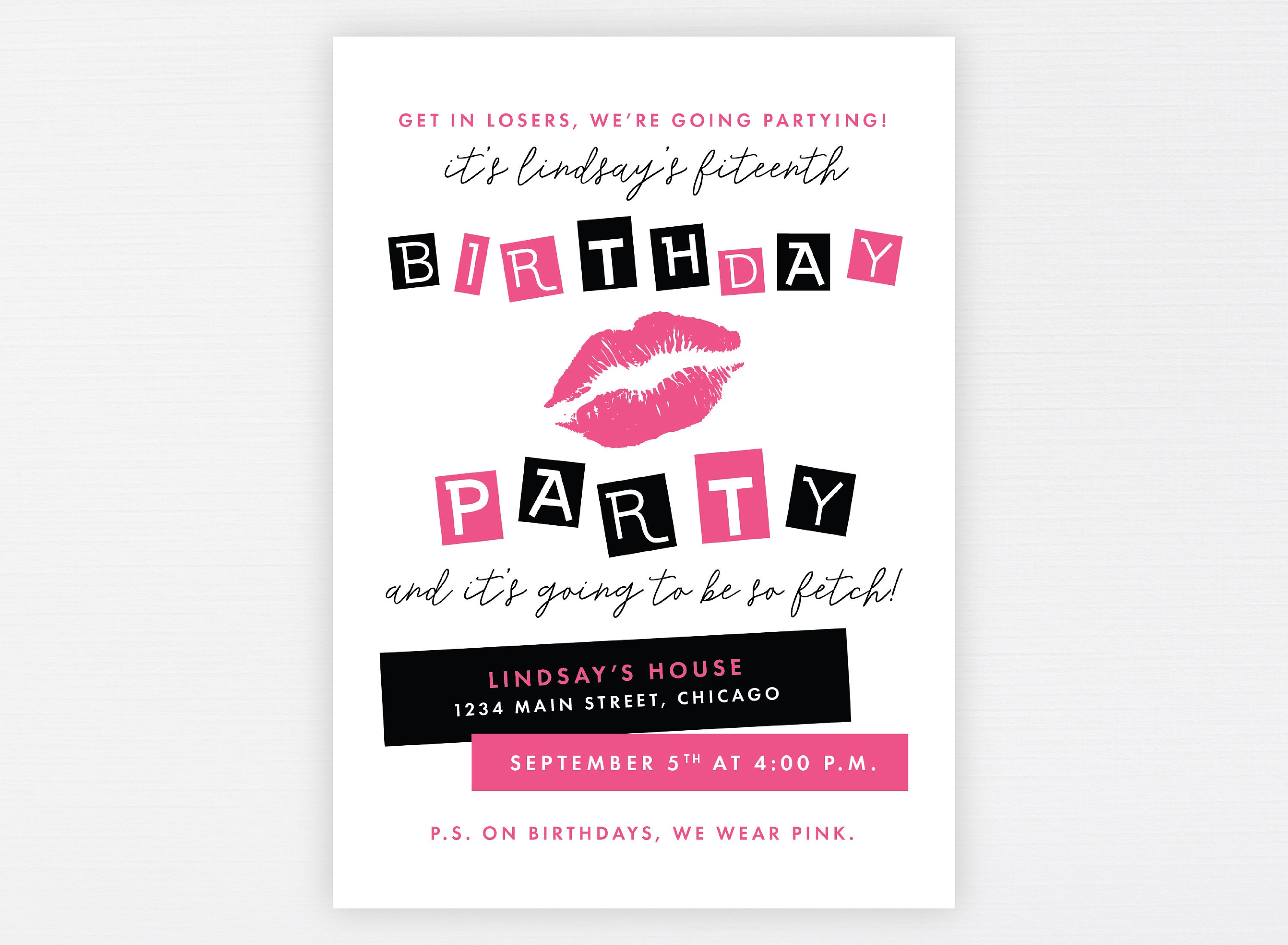 Mean Burn Book Invitation Mean Girls Invite Pink Birthday Etsy