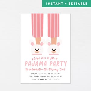 Pajama Party Invitation · Sleepover Slumber Party Custom Birthday Invite · Modern Pj Sleep Over Themed Party · INSTANT DOWNLOAD (Corjl)