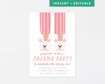 Pajama Party Invitation · Sleepover Slumber Party Custom Birthday Invite · Modern Pj Sleep Over Themed Party · INSTANT DOWNLOAD (Corjl)