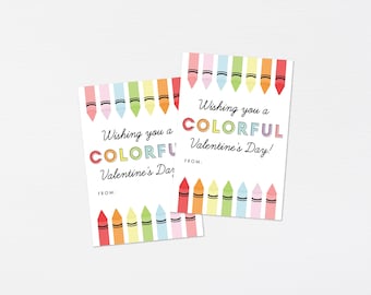 Crayon Kids Valentine Tags · Printable Classroom Colorful Happy Valentine's Day Tag · Instant Download Gift Favor · DIGITAL & CORJL