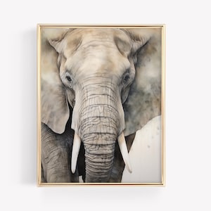 象のアート絵画 · 大型野生動物ホームデコレーションポスター · エキゾチックな水彩画保育園プリント · ジャングルトロピカルバーカートデコレーション · デジタルファイル