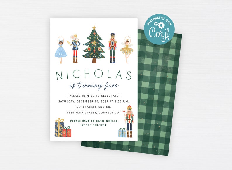 Nutcracker Invitation Christmas Birthday Nutcracker Party Sugar Plum Fairy Modern Holiday Dinner Invite INSTANT DOWNLOAD Corjl image 1