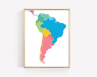 South America Map Education Printable · Colorful Homeschool Learning Montessori Materials · Classroom Wall Art Download · DIGITAL FILE
