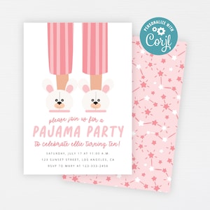 Pajama Party Invitation · Sleepover Slumber Party Custom Birthday Invite · Modern Pj Sleep Over Themed Party · INSTANT DOWNLOAD (Corjl)