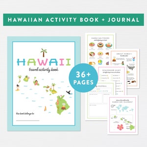 Diario de viaje de Hawái para niños · 40 páginas de actividades divertidas para las vacaciones · Diario imprimible de Hawái para adolescentes · Mapa de Keiki Kauai Maui Oahu · DIGITAL