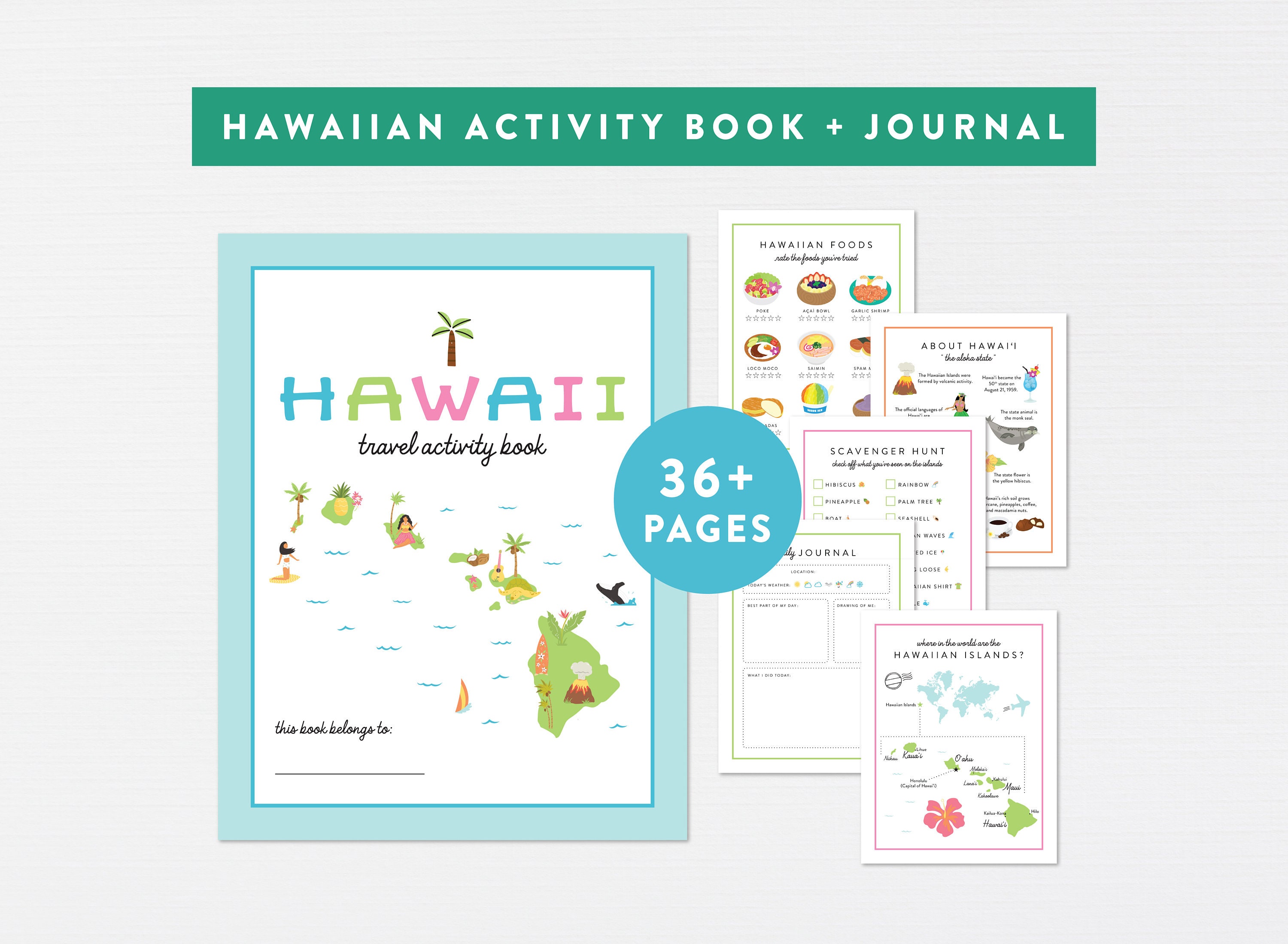Kids Hawaii Travel Journal · 40 Pages of Fun Vacation Activities · Teen Hawaii Diary Printable · Keiki Kauai Maui Oahu Map · DIGITAL