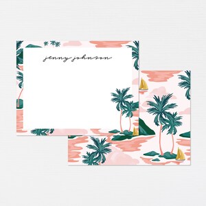 Tropisches Briefpapier · Kundenspezifische rosa Palmen-Grußkarten · Maßgeschneidertes Briefpapier-Geschenkset · Monogrammiertes Hawaiianisches Geschenk · DIGITAL ODER GEDRUCKT