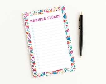 Mexican Otomi Notepad · Bright Personalized Name Pad · Custom Colorful Folk Art Checklist To Do List · Lined Stationery Pad Women Teacher