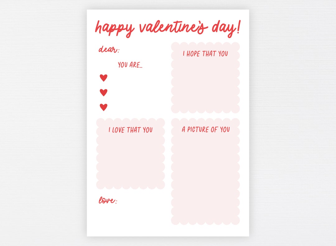 Valentine Fill in the Blank Card Printable Kids Valentine Mom Dad ...