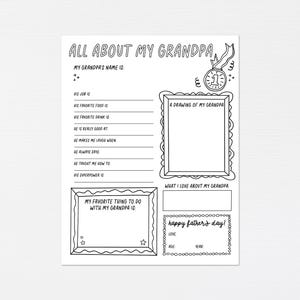 Geschenk für den Vatertag · Alles über Opa zum Ausdrucken · Füllen Sie den Vater-Interview-Fragebogen aus · Vatertagsandenken-Geschenk für Kinder · DIGITAL + CORJL