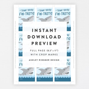 Shark Kids Valentine Tags Fin-tastic Printable Classroom Valentines ...
