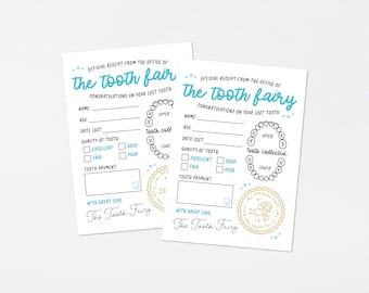 Tooth Fairy Letter · Blue Tooth Fairy Note Card · Tooth Fairy Receipt Note Print · Tooth Fairy Certificate Printable · DIGITAL + CORJL