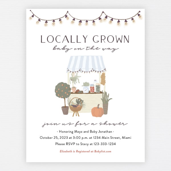 Farmers Market Shower Invitation · Locally Grown Baby · Organic Vegetables Baby Shower Invite Simple Garden Party Theme · DIGITAL OR PRINTED