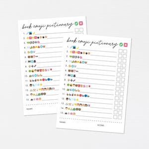 子供向け絵本絵文字ピクショナリー · ベビーシャワーゲーム · 印刷可能な絵文字カード · パーティーゲーム絵文字 · 印刷可能なシャワーアクティビティ · デジタルファイル