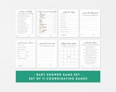Minimalist Baby Shower Games Bundle · Set of 11 ·  Printable Party Games Emoji Pictionary Wishes Predictions Advice Downloads · DIGITAL FILE