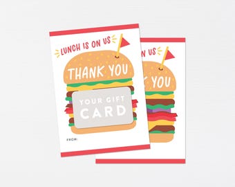 Burger Gift Card Holder · Teacher Employee Nurse Coach Appreciation Gift · Gift from Student · Printable Gift Card Sleeve · Thank You Tag