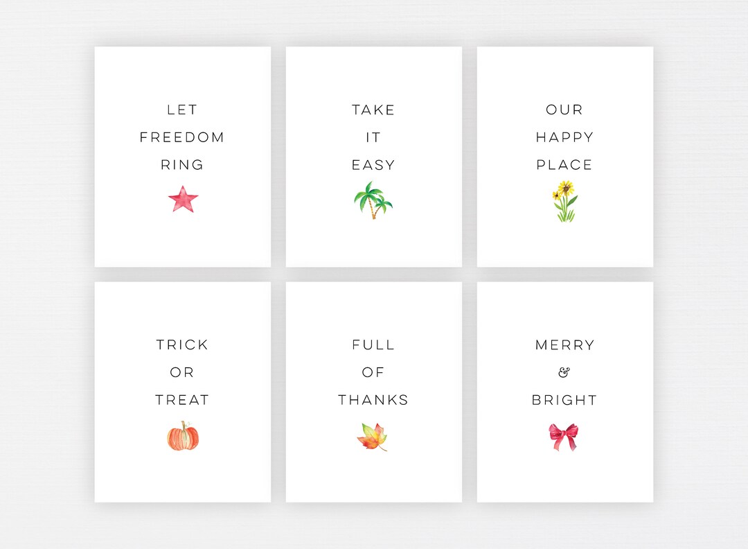 Seasonal Art Prints Set of 12 Monthly Decor Holiday Spring Summer Fall