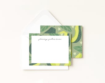 Avocado Briefpapier · Monogramm Geschenk · Avocado Individuelle Grußkarten · Maßgeschneidertes Briefpapier · Avocado-Liebhaber-Freund-Geschenk-Set · DIGITAL ODER GEDRUCKT