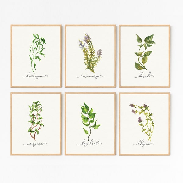 Herb Prints · Set of 8 · Herb Printable Collection · Kitchen Decor · Herb Wall Signs · Oregano Sage Rosemary Basil Thyme · DIGITAL FILES