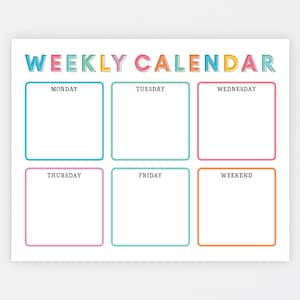 Kids Weekly Calendar Cute Colorful Printable Children's Weekly Planner ...