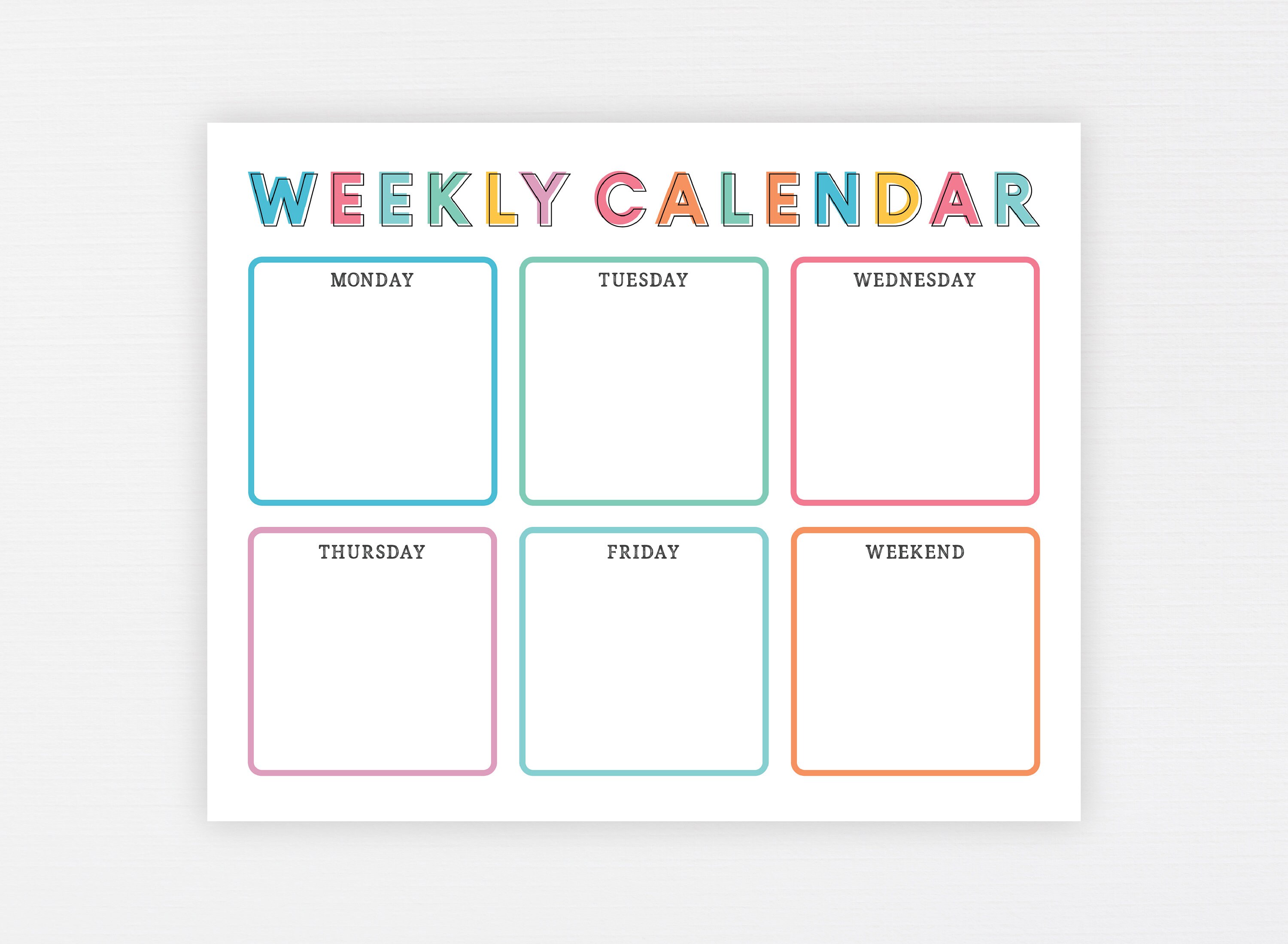 Kids Weekly Calendar Cute Colorful Printable Children s Etsy Australia