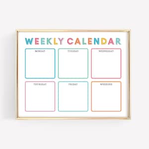 Kinder-Wochenkalender · Niedlicher bunter druckbarer Kinder-Wochenplaner · Montessori-Materialien Organisationsplaner · DIGITALE DATEI