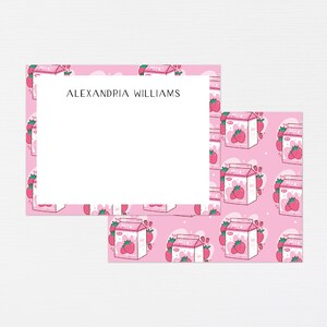 Erdbeermilch-Briefpapier · Wunderliches Geschenk mit Monogramm · Pinke personalisierte Grußkarten · Maßgeschneidertes Briefpapier-Geschenkset · DIGITAL ODER GEDRUCKT