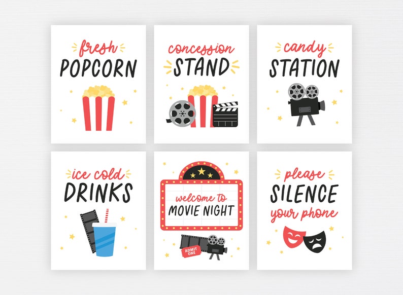 Movie Night Party Signs Movie Printable Party Decorations | Etsy