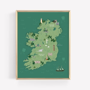 Irland illustrierte Karte druckbare Karte · Lucky St. Patricks Day Wandkunst · Irisches Kleeblatt Druck · Reisegeschenk · DIGITALE DATEI