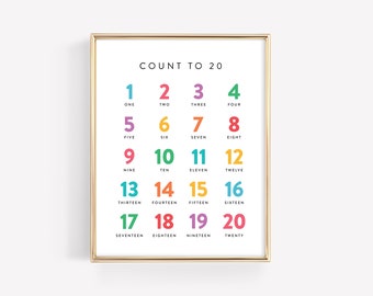 Numbers Educational Poster · Rainbow Counting 1-20 Printable Art · Kids Homeschool Learning Montessori · Classroom Art Decor · DIGITAL FILE