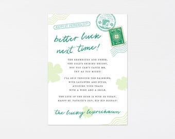 Leprechaun Trap Letter Printable · St Patrick's Day Kids Preschool Card · Saint Patrick's Day Kid Activity Shamrock · DIGITAL FILE