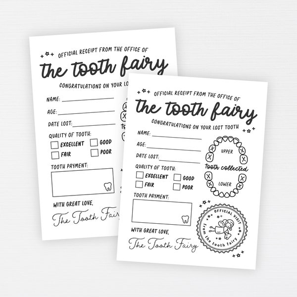 Tooth Fairy Letter Modern · Tooth Fairy Note Card · Minimal Tooth Fairy Receipt Print · Tooth Fairy Certificate Printable · DIGITAL FILE