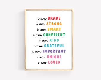 Child Affirmation Poster · I am Brave Strong Smart Kids Printable · Montessori Playroom Decor Art · Education Rainbow Nursery · DIGITAL FILE