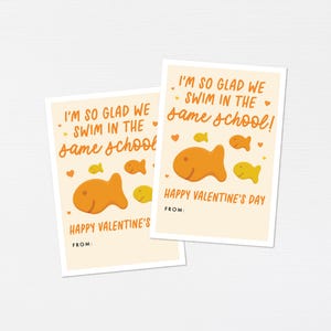 Etiquettes de la Saint-Valentin poisson dorées · Pack de crackers imprimable Saint-Valentin pour la classe · Nager dans la même école, bonne Saint-Valentin, étiquette d'amis · FICHIER NUMÉRIQUE