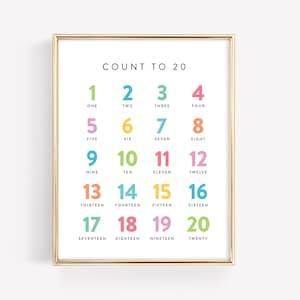 Numbers Educational Poster · Rainbow Counting 1-20 Printable Art · Kids Homeschool Learning Montessori · Classroom Art Decor · DIGITAL FILE